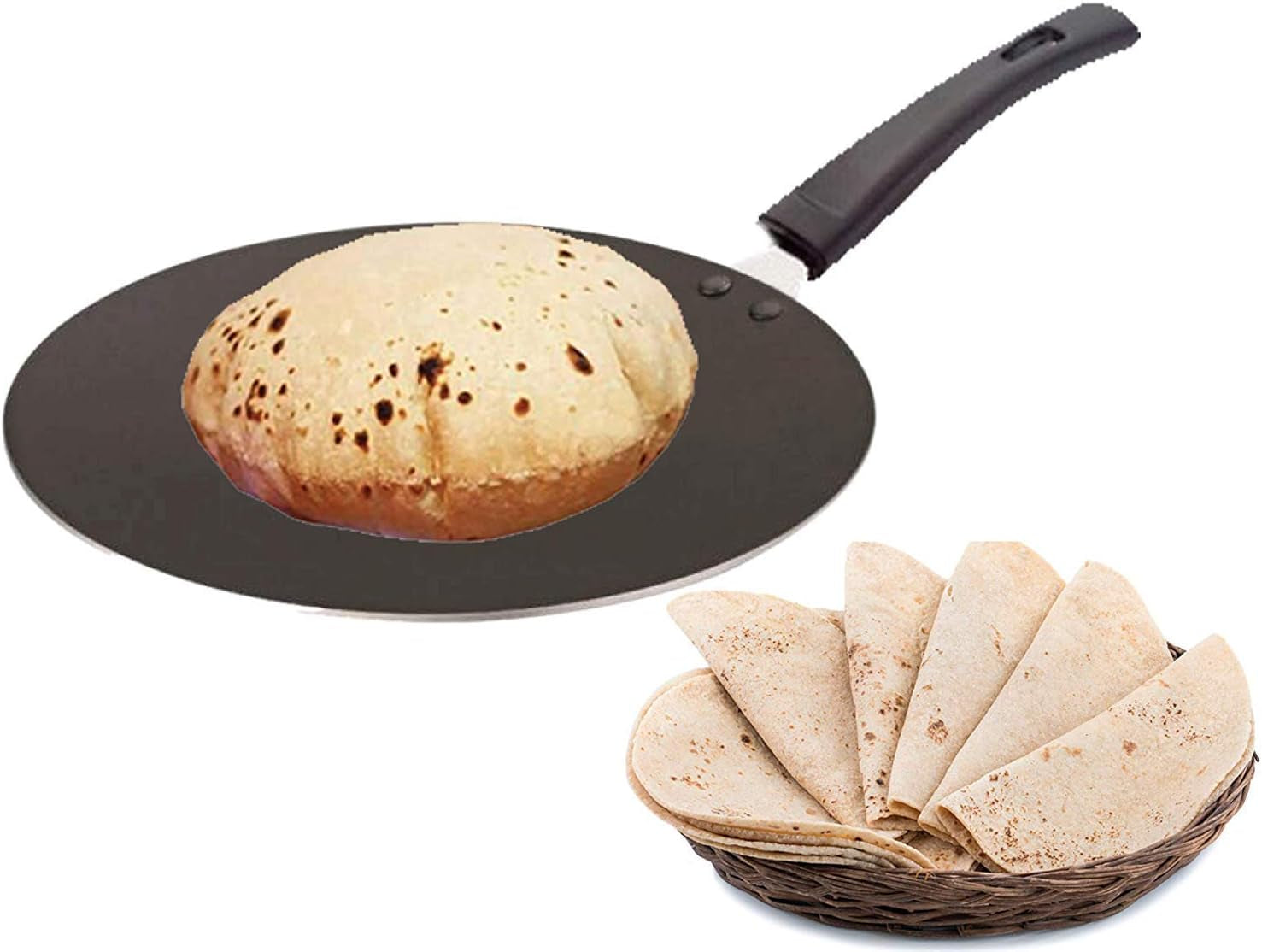 Non Stick Stainless Steel 25.5Cm Traditional Tawa Roti Tawa Chappati Tawa Dosa Tawa Pan Pav Bhaji Plate with Heavy Duty Handle