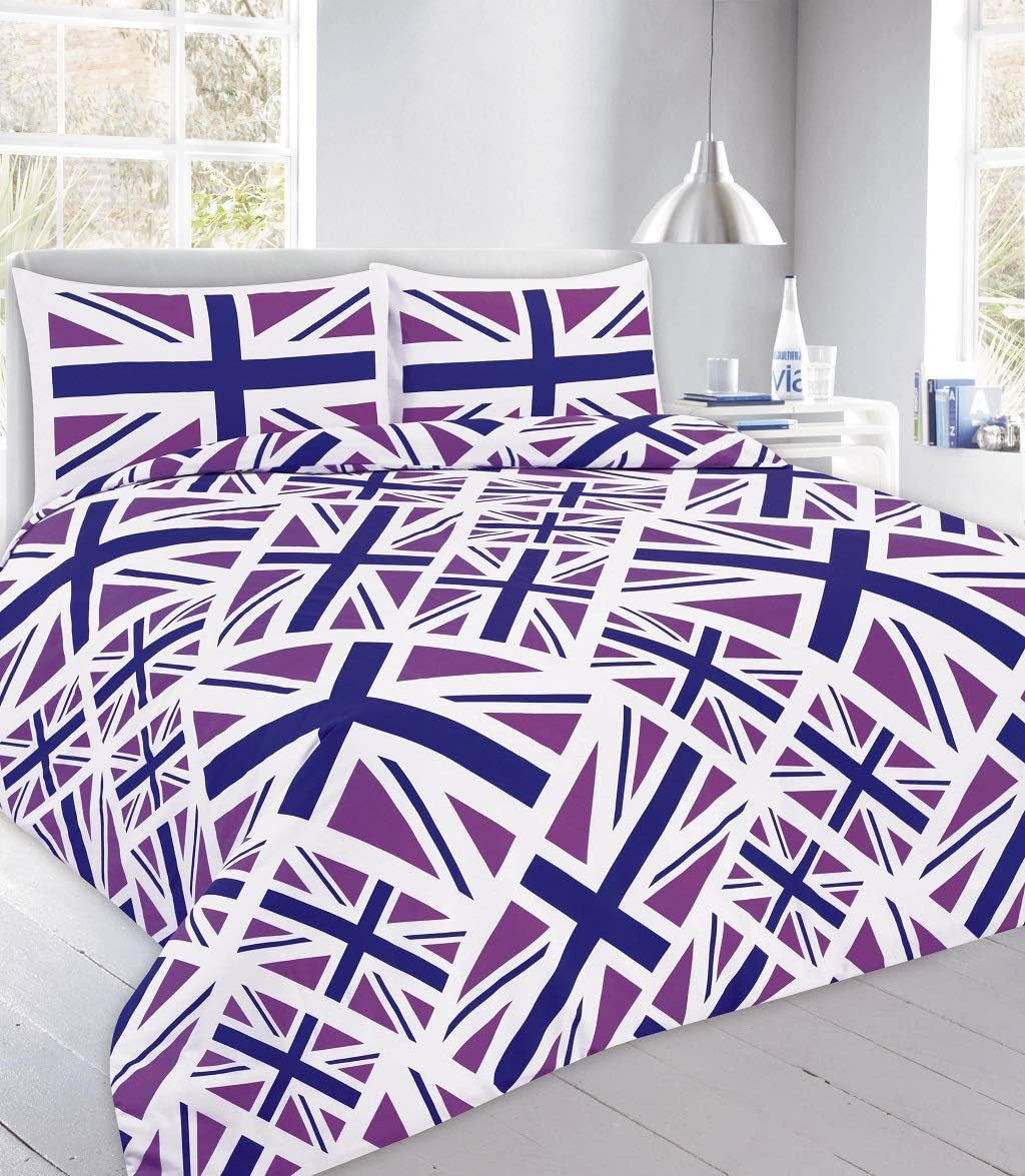 Union Jack England Reversible Bedding- UK Flag Bedding Set for Kids Adults Geometric Ultra Soft Bedding Bed Set- UK Themed Bedding Set (Black, Double)