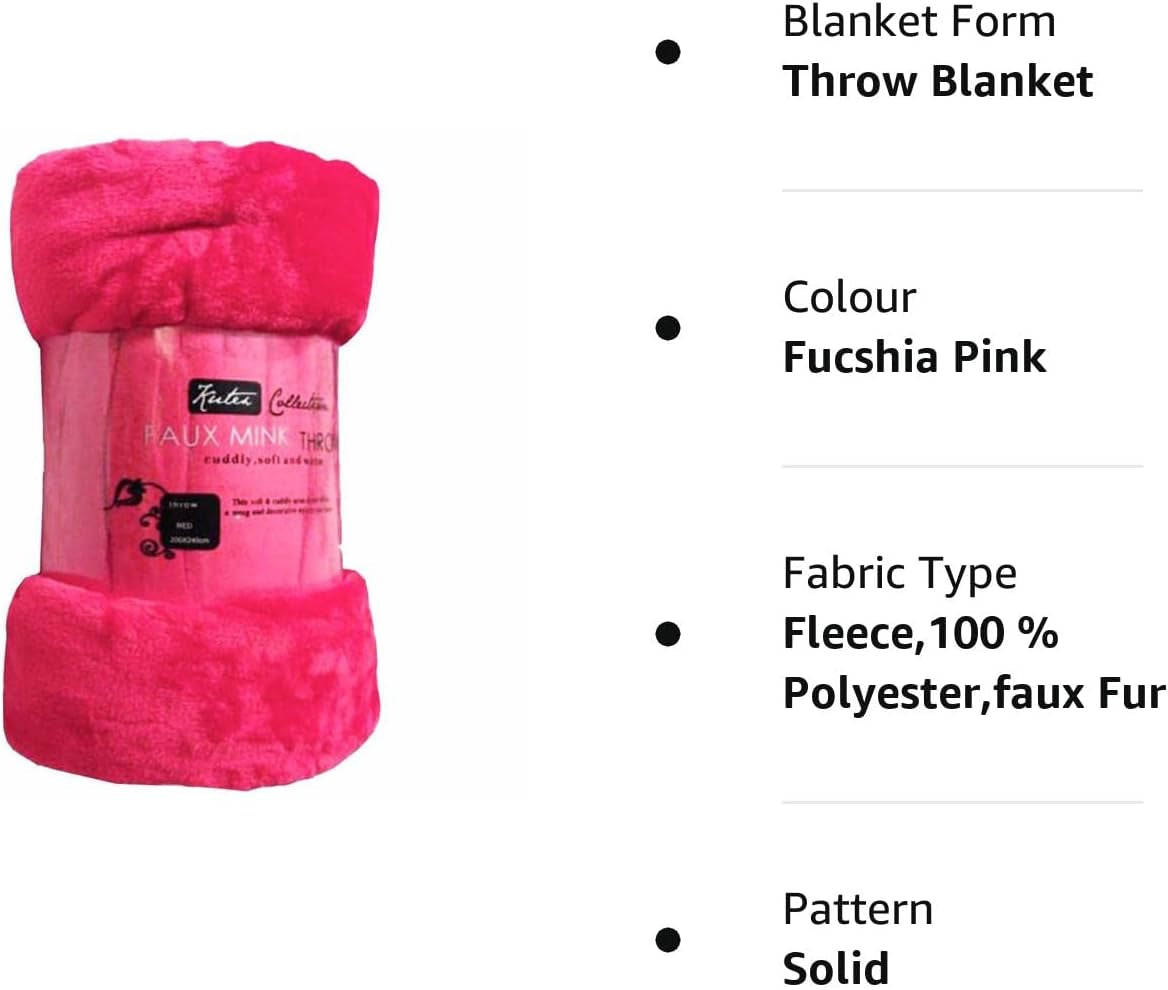 Fleece Faux Fur Roll Mink THROW Throws/Bed Blanket Beautiful Colours (King, Fucshia Pink)