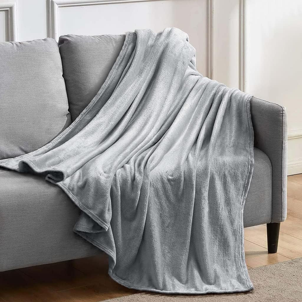 Flannel Fleece Ultra Soft Blanket Throw- for Large Fluffy Warm Bed, Sofa Bedspread, Travel- Warm and Cozy 150X200 (Silver)