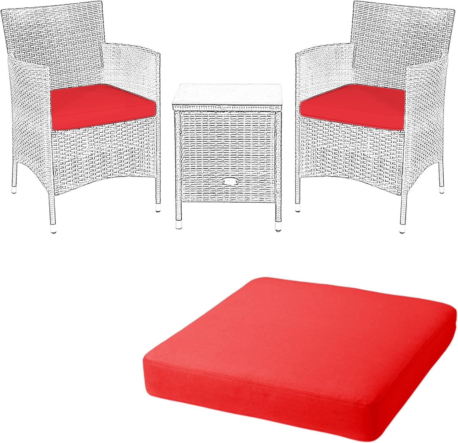 Garden Replacement Seat Cushion for Garden to Fit Rattan Chair Outdoor Waterproof Patio Furniture Wicker - 47Cm X 43Cm X 5Cm (1, Red)