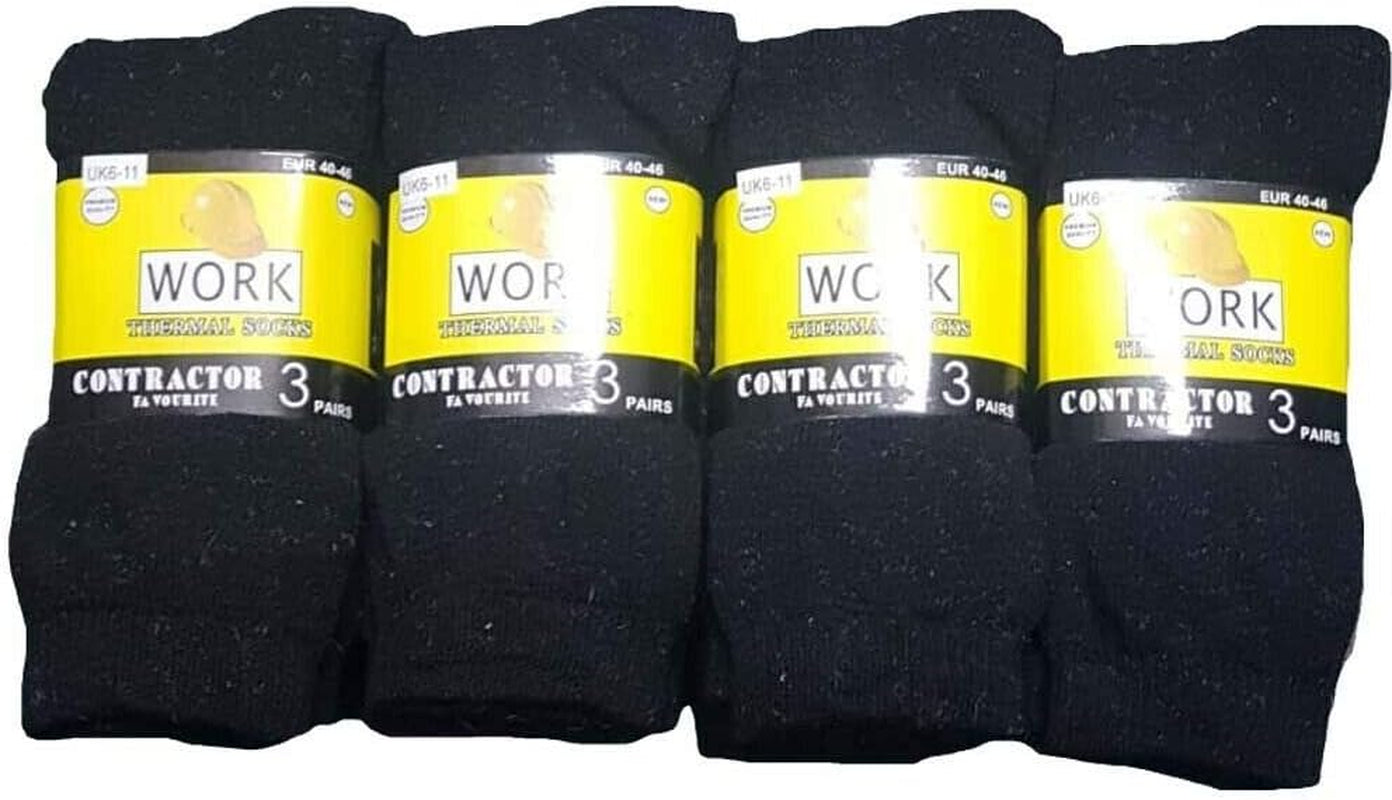 3-18 Pairs Work Socks Work Thermal Socks Contractor Favourite Mens Thermal Winter Warm Thick Contrast Heel Toe 6-12 (6 Pairs)