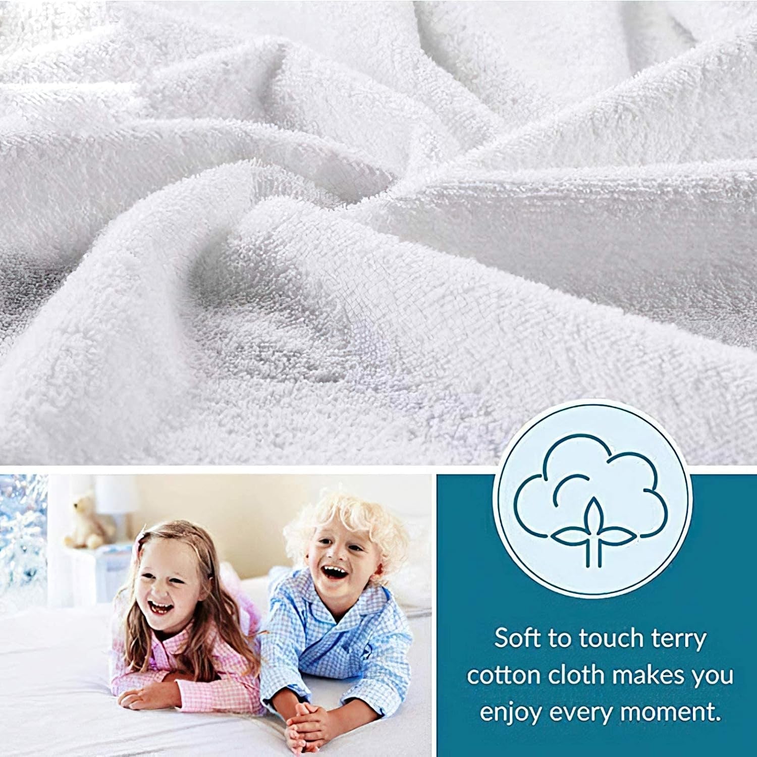 Waterproof Mattress Protector, Terry 100 Percent Cotton Fitted Sheet Topper Cover for Bed Mattress Protector Breathable, Super Absorbent, Non-Allergenic & Non-Noisy - White, 90Cm X 190Cm - Single