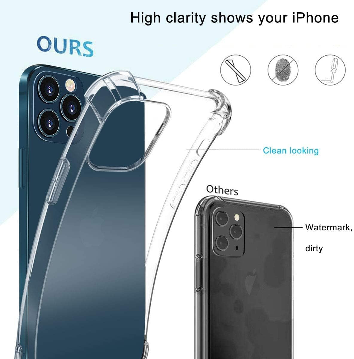 Case for Iphone 13 Pro 6.1-Inch, Non-Yellowing Shockproof Phone Bumper Cover, Anti-Scratch Clear Back (Clear)