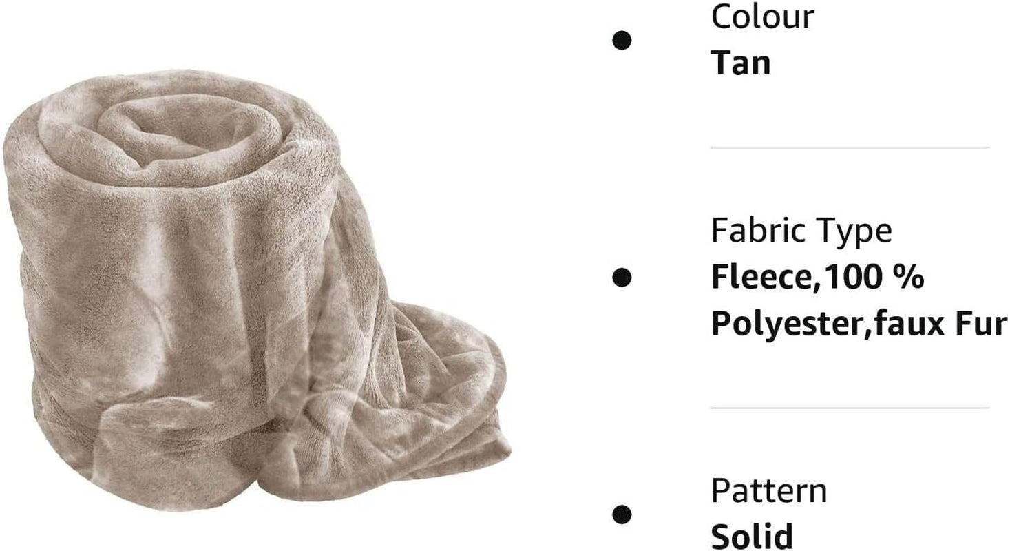 Fleece Faux Fur Roll Mink THROW Throws/Bed Blanket Beautiful Colours (King, Tan)