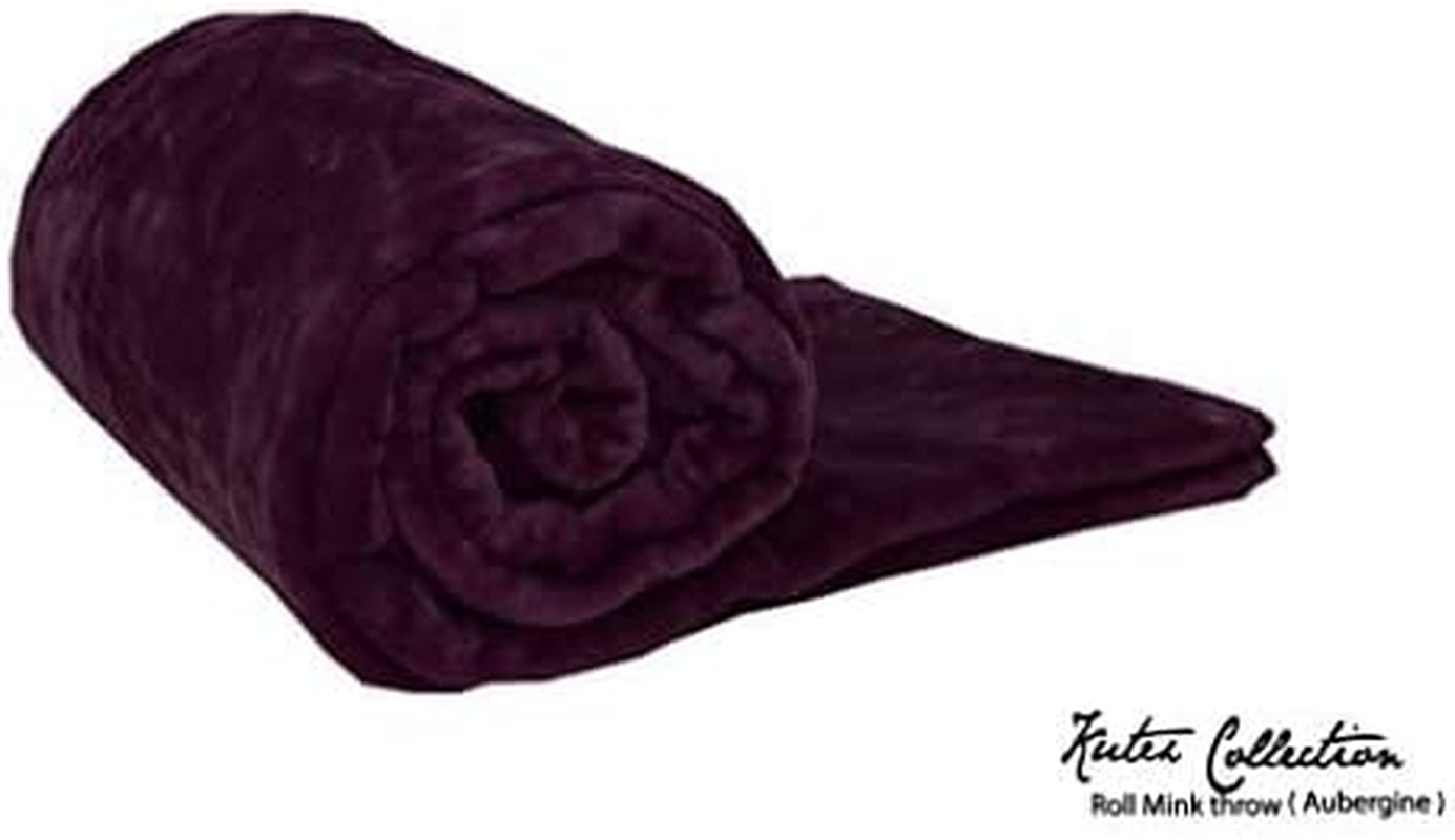 Fleece Faux Fur Roll Mink THROW Throws/Bed Blanket Beautiful Colours (Single, Blackcurrant/Aubergine)