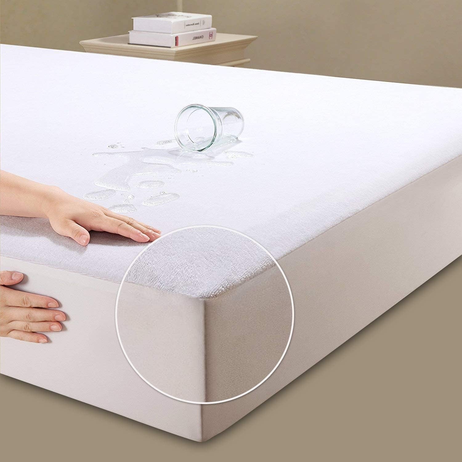 Waterproof Mattress Protector, Terry 100 Percent Cotton Fitted Sheet Topper Cover for Bed Mattress Protector Breathable, Super Absorbent, Non-Allergenic & Non-Noisy - White, 90Cm X 190Cm - Single