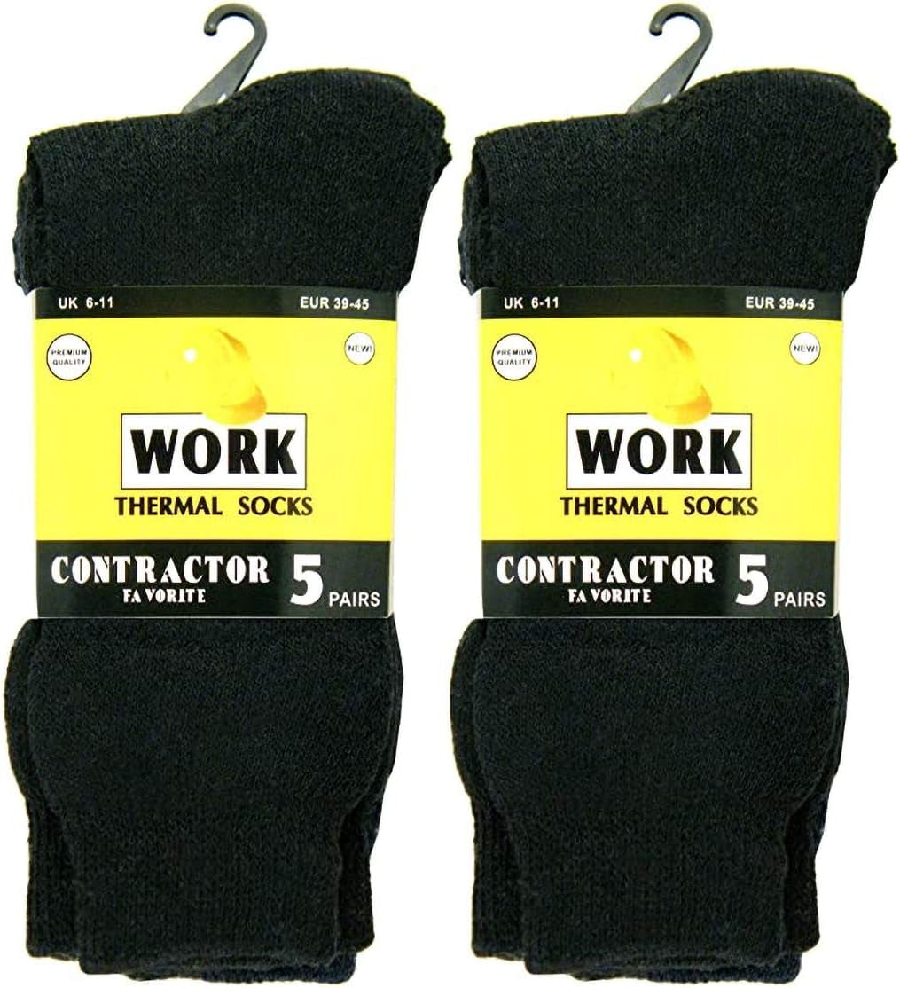 Work Socks Work Thermal Socks 5 Pairs Contractor Favourite Mens Thermal Winter Warm Thick Contrast Heel Toe 6-12 (5 Pairs)