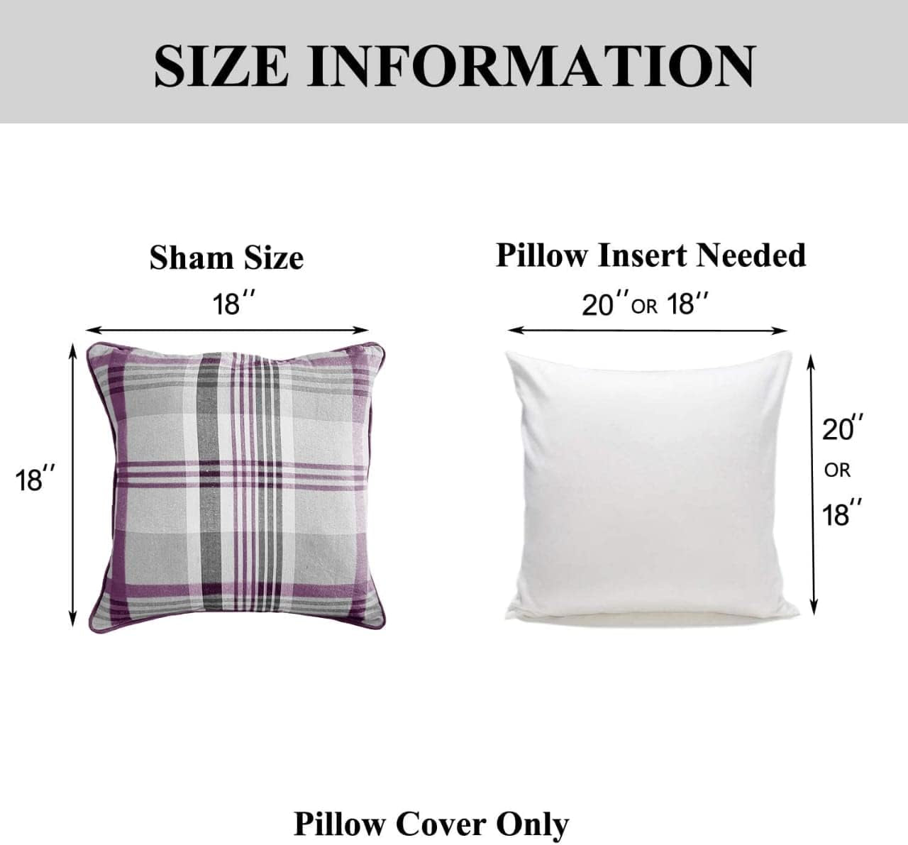 Tartan Check Plaid Design, Tartan Cushion Covers, Cotton Tartan Scottish Checked Pack of 4 Filled Edge Cushion , Striped Decorative Pillowcase for Home Sofa Bedroom Living (18X18 Inch, Purple)