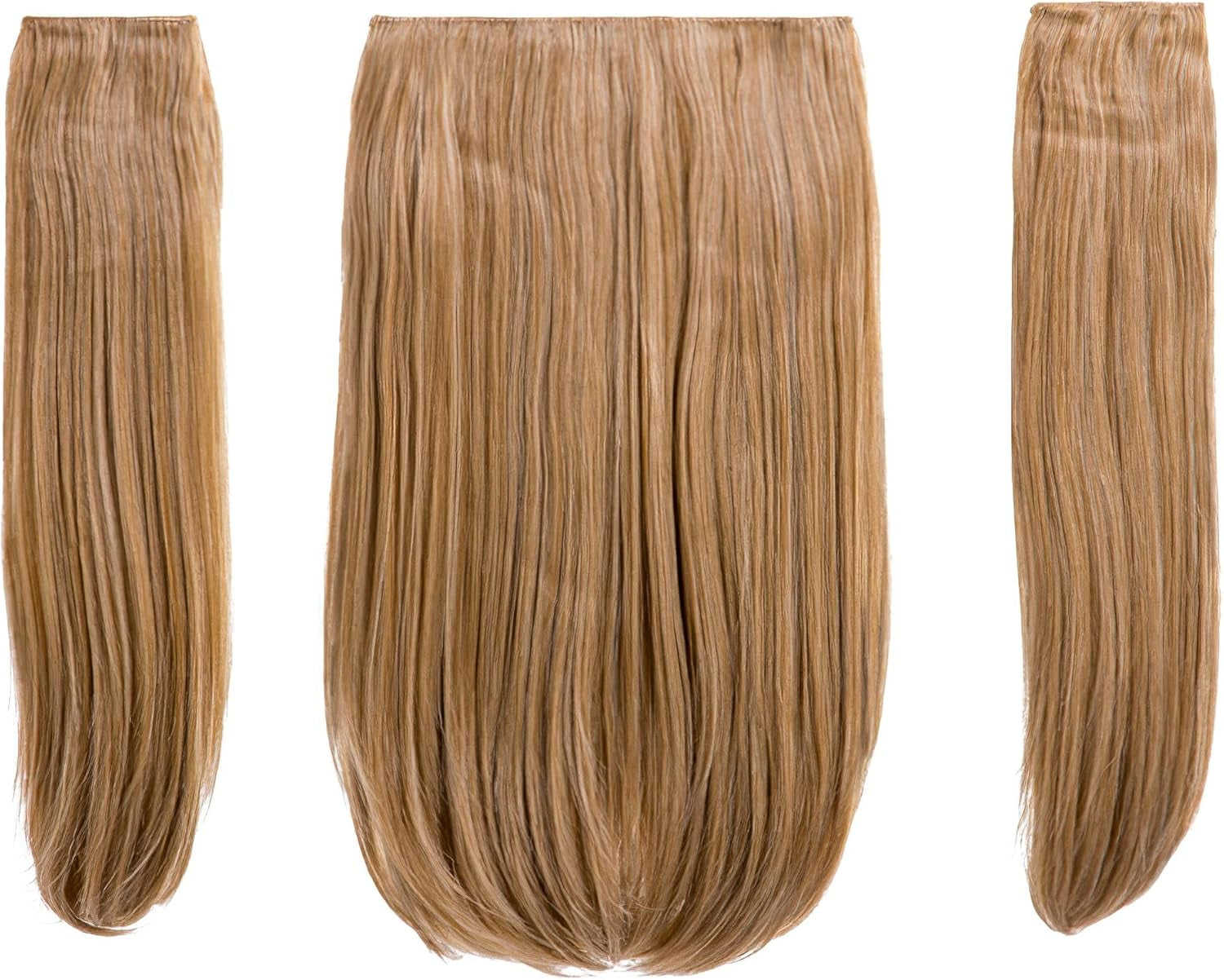 18″ Three Pieces Straight Clip in Hair Extension Heat Resistant Synthetic Hair - 8 Weft Clip - 200 Gram Hair Extension Completely Natural (Butterscotch)