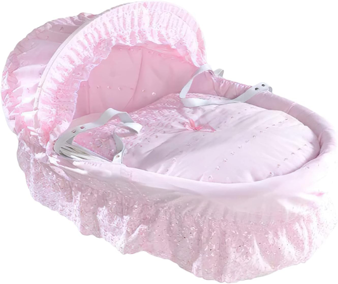 Isabella Alicia Designer Replacement Moses Basket Dressing Covers Set - Baby Broderie Anglaise Basket Spare Cover (NO MOSES BASKET) Included (Basket Side & Base Cover (Skirt) - Coverlet ) (Pink)