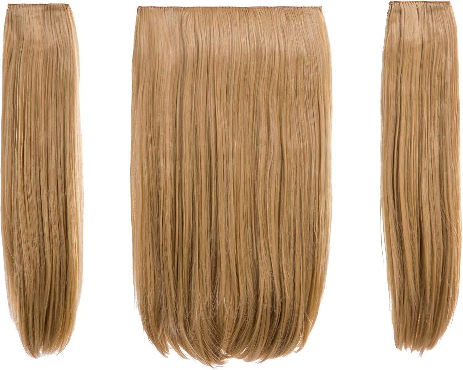 18″ Three Pieces Straight Clip in Hair Extension Heat Resistant Synthetic Hair - 8 Weft Clip - 200 Gram Hair Extension Completely Natural (Butterscotch)