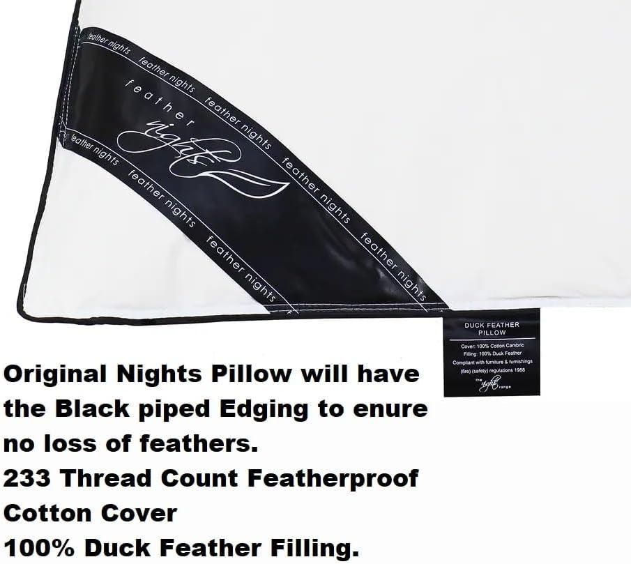 Hotel Quality 100% Duck Feather Pillow Pair Soft Extra Filling Pillow Available in 1 Pack of 2 Pillows or 1Pk of 4 Pillows