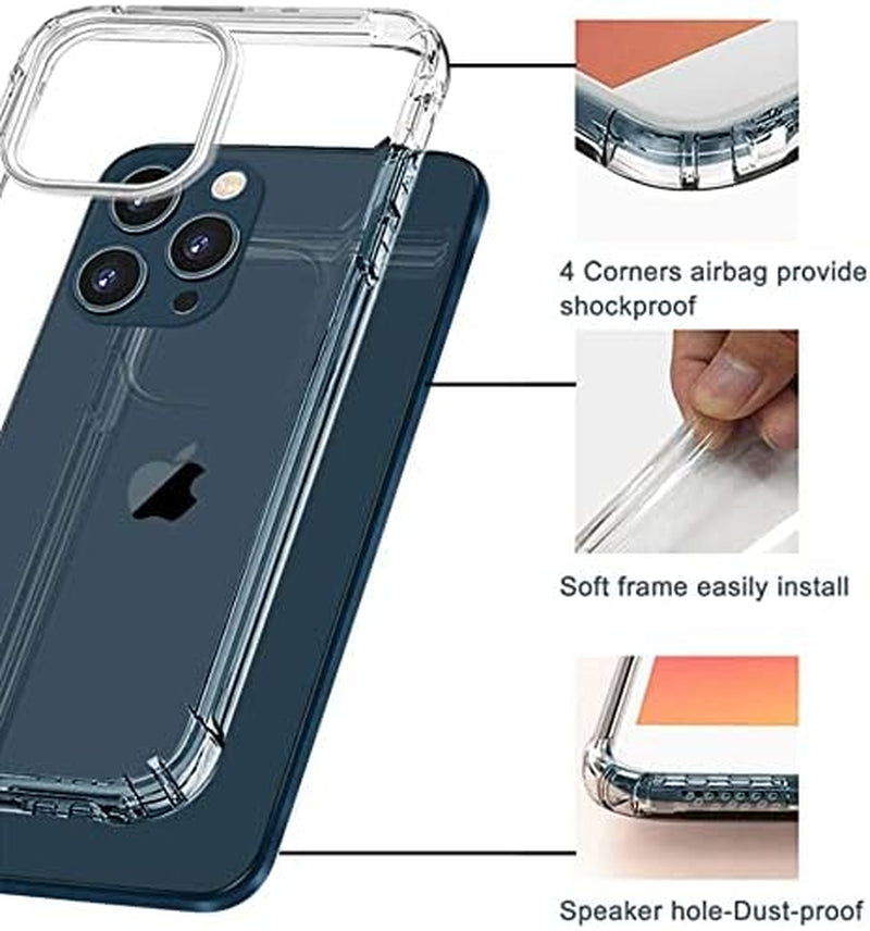 Case for Iphone 13 Pro 6.1-Inch, Non-Yellowing Shockproof Phone Bumper Cover, Anti-Scratch Clear Back (Clear)