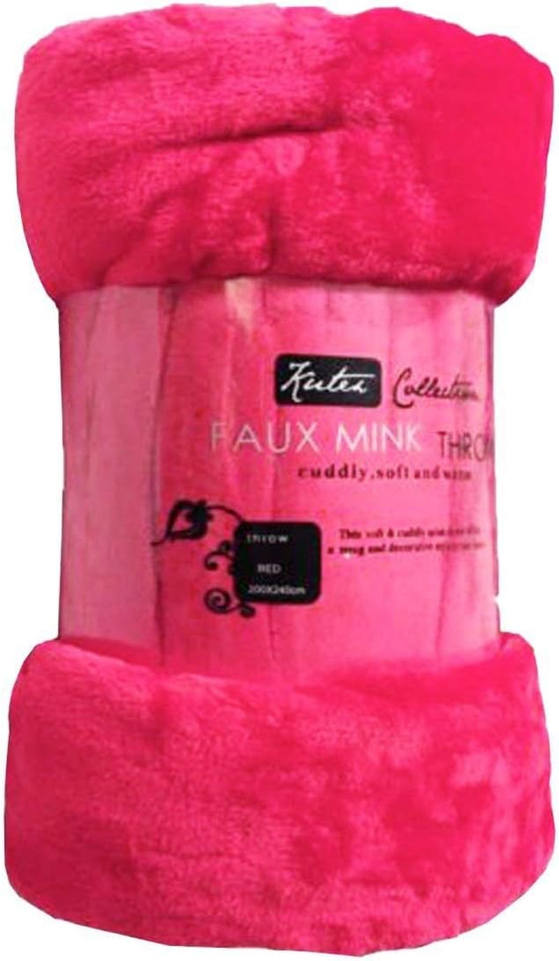 Fleece Faux Fur Roll Mink THROW Throws/Bed Blanket Beautiful Colours (King, Fucshia Pink)