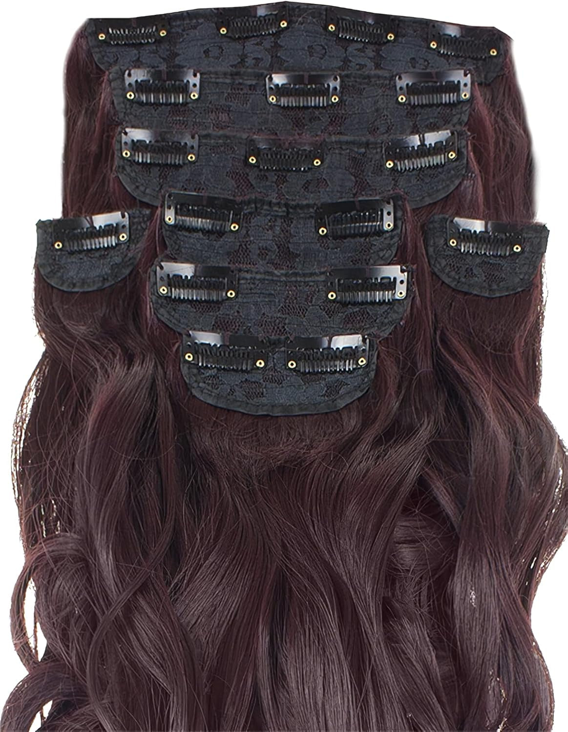 Clip in Thick Curly Hair Extension - 8 Weft Clip in Heat Resistant Hair Extension - Length: 18-20″ Inches - 280 Gram, 8 Piece Long Curly Hair Extension Completely Natural (Plum)