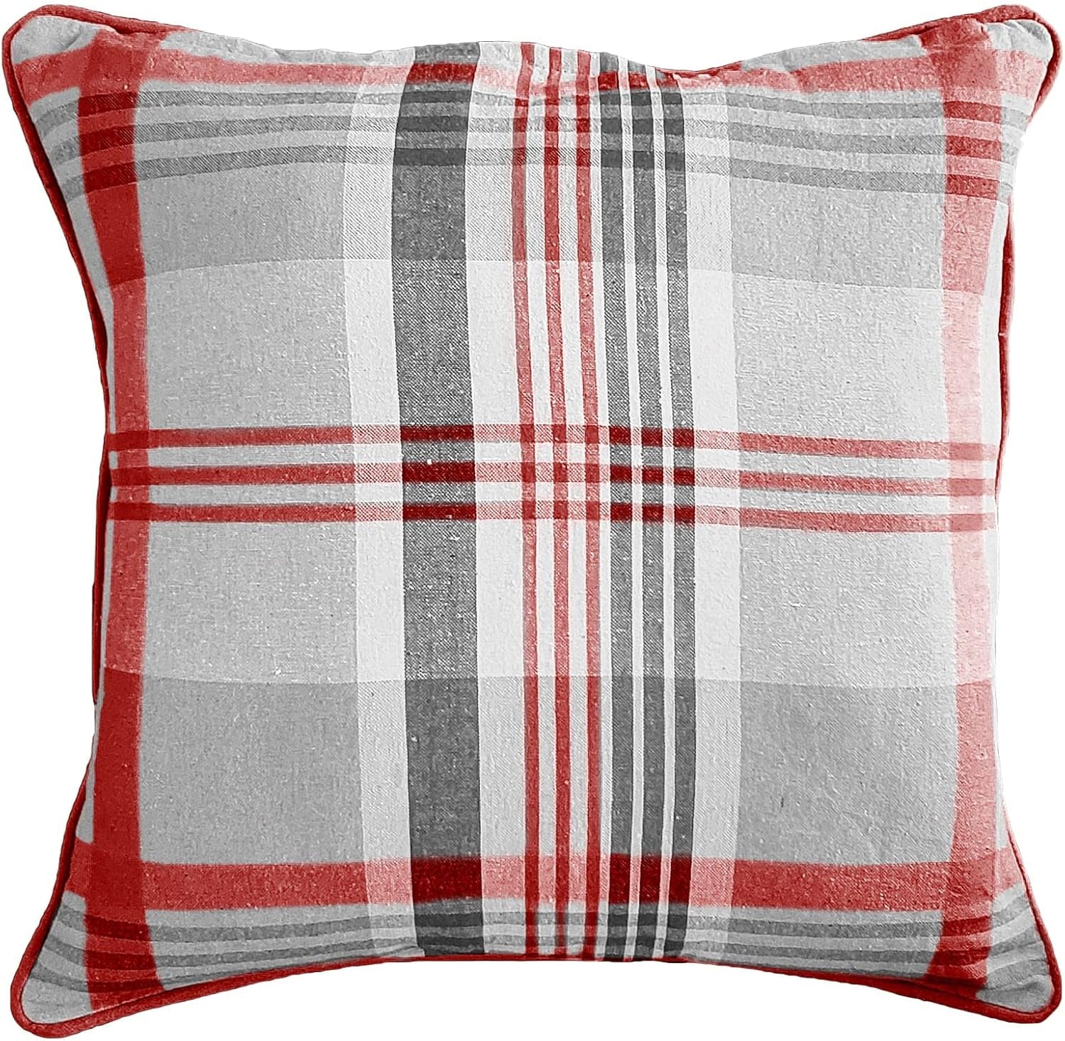 Tartan Check Plaid Design, Tartan Cushion Covers, Cotton Tartan Scottish Checked Pack of 4 Filled Edge Cushion , Striped Decorative Pillowcase for Home Sofa Bedroom Living (18X18 Inch, Purple)