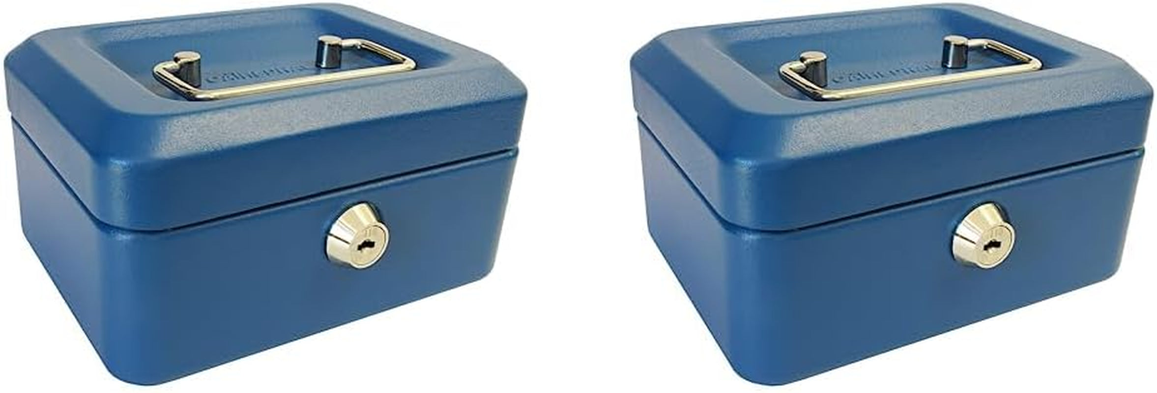 Key Lockable Cash Box with Lift Out 6 Compartment Coin Tray - 8 Inch - Blue