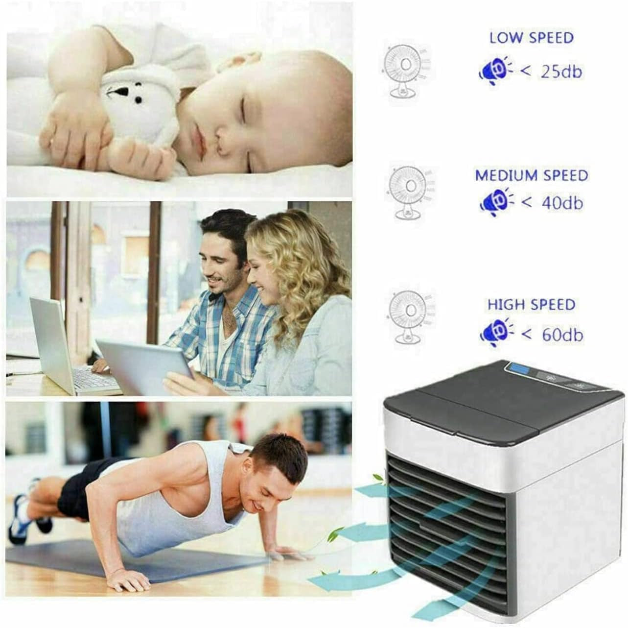 PROPER DECENT® Small Portable Air Conditioner Baby Room, Bedroom, Work, USB, Humidifier, Cooler, LED Night Light, Mist Fan, Caravan Air Conditioner.