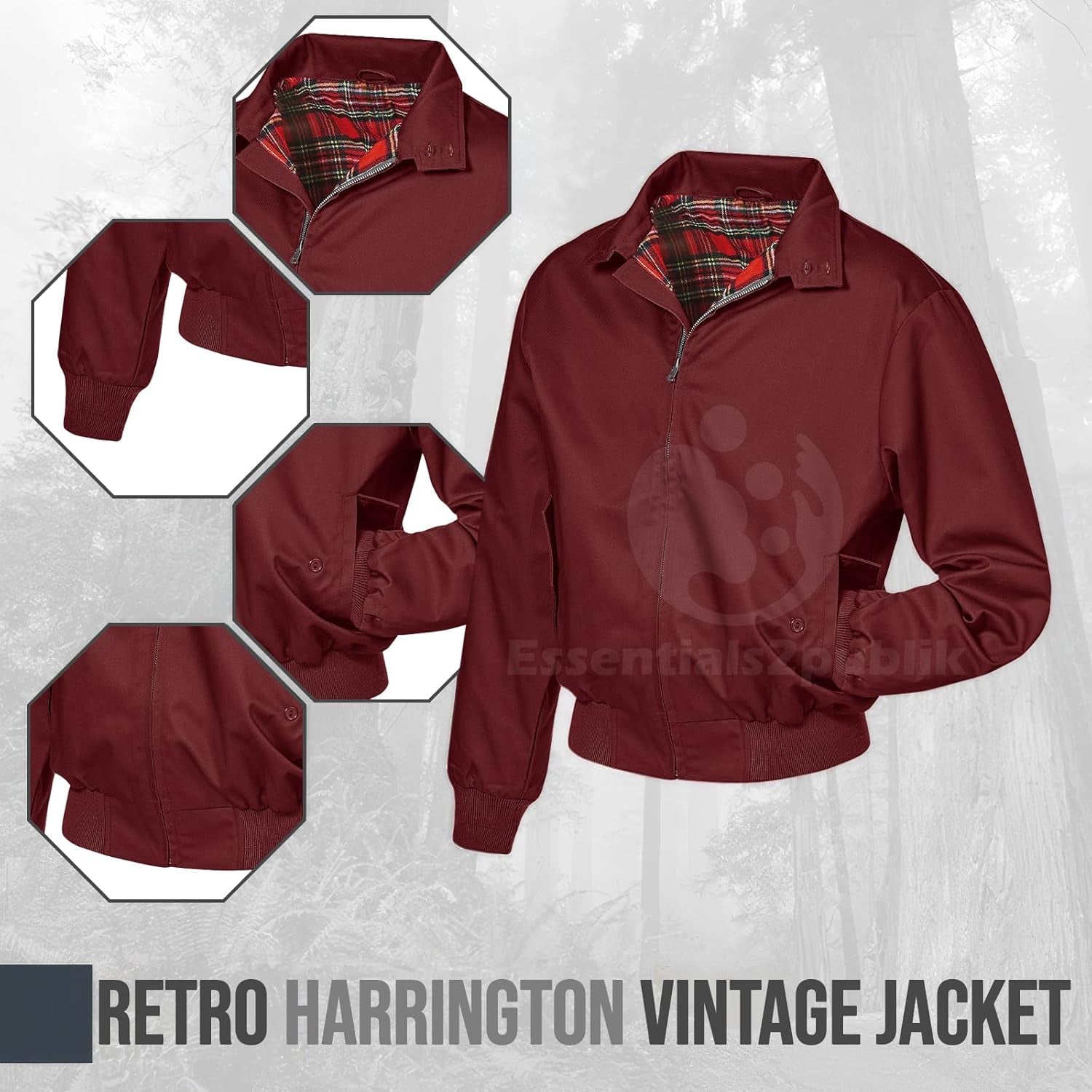 Unisex Vintage Harrington Jacket - Classic Retro Scooter Style, Adults Bomber Coat 1970'S Mod, Available in XS-5XL plus SIZES