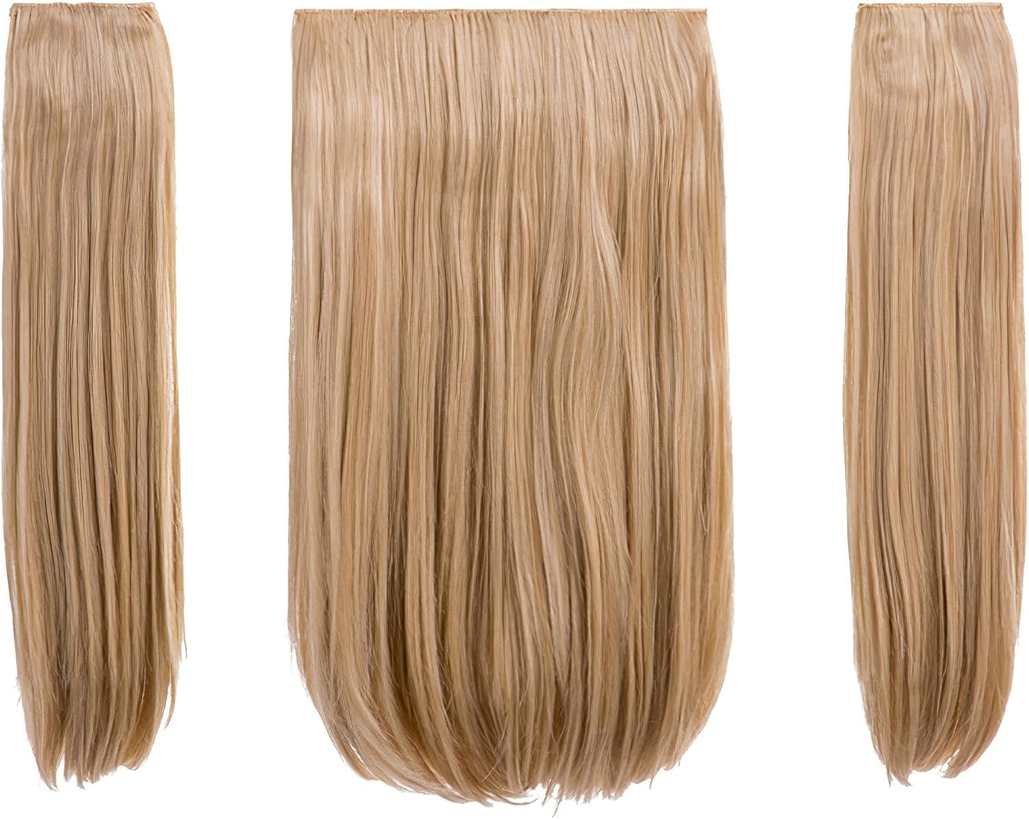 18″ Three Pieces Straight Clip in Hair Extension Heat Resistant Synthetic Hair - 8 Weft Clip - 200 Gram Hair Extension Completely Natural (Butterscotch)