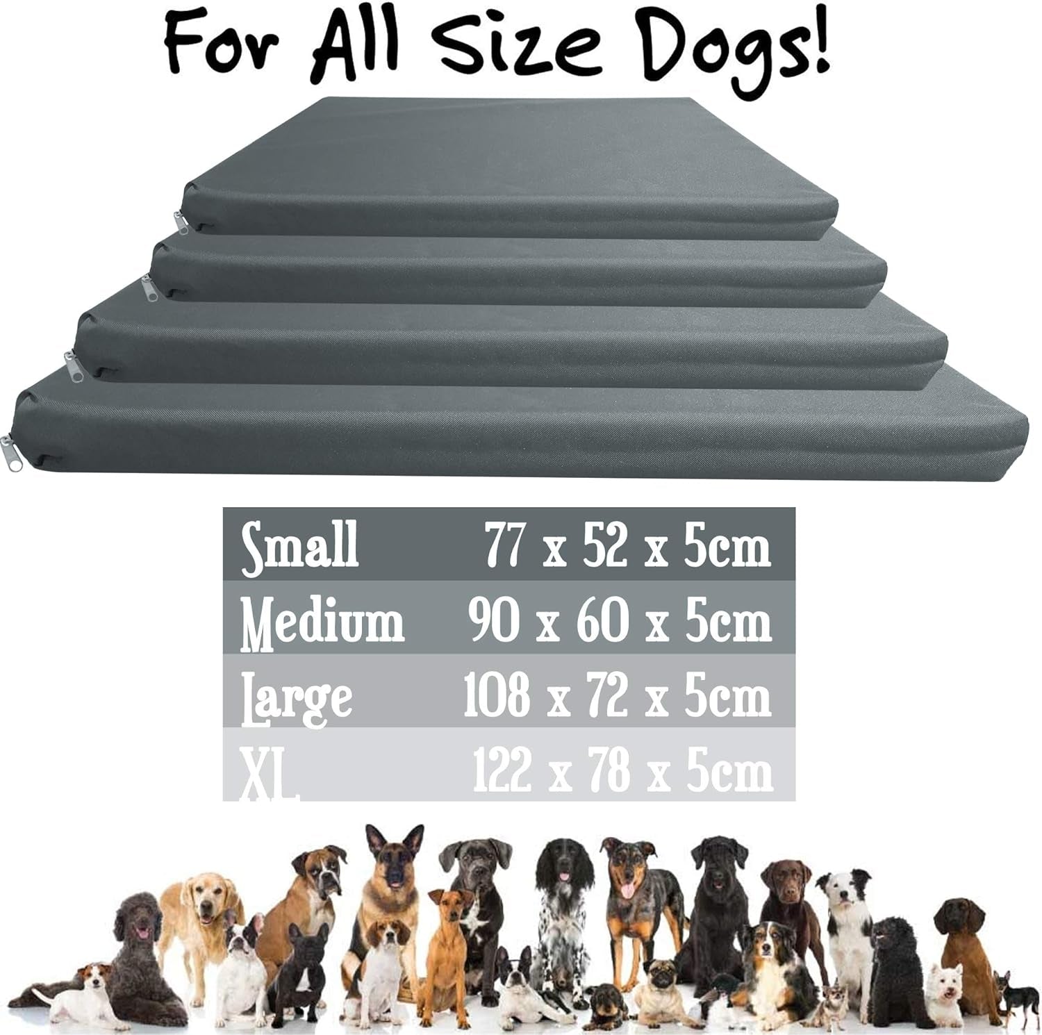 Waterproof & Sturdy, Strong Dog Bed, Premium High Density Foam, Durable Cool Washable Cover, Cushion Mattress for Dogs, Cats, Other Small and Big Pets, Great for Dogs Cats (Large, Grey)