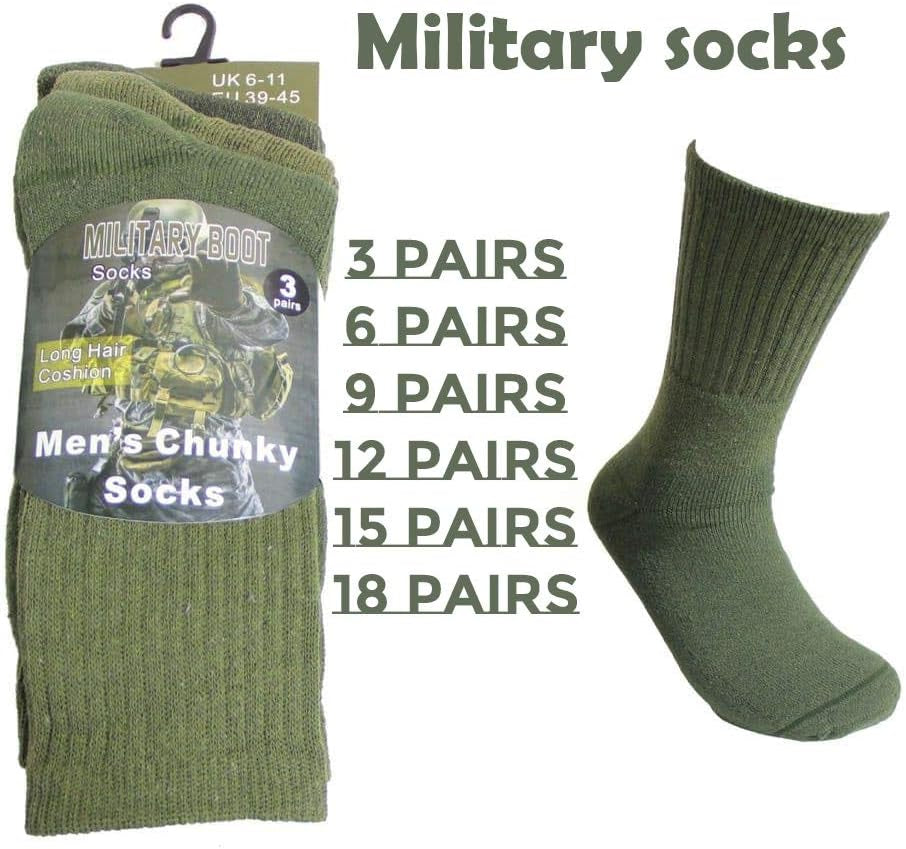 3-18 Pairs Mens Army Hiking Military Boot Socks Thermal Warm Crew Winter Boot Sock for Men High Performance Toe 6-12